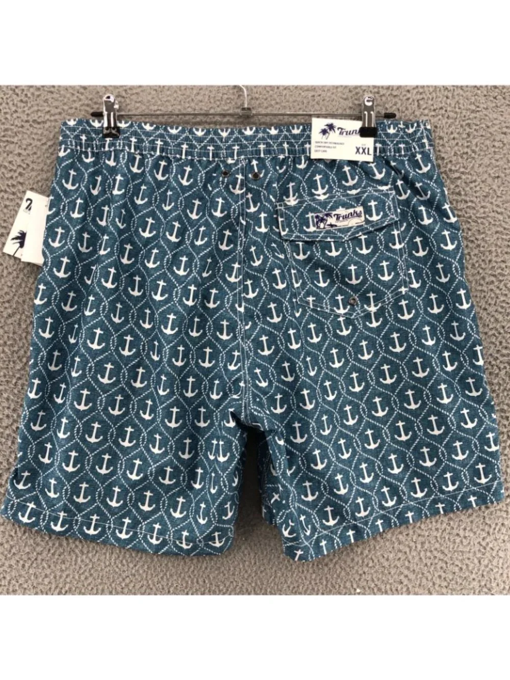 Trunks Swimsuit Mens 2XL Swami Shorts Midnight White Diamond Anchor Pockets NWT
